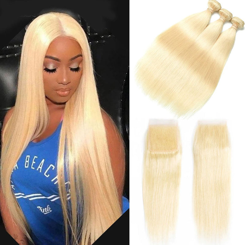 Dola Hair 613 Blonde Straight Hair Bundles With Blonde Lace Frontal Brazilian Remy Hair