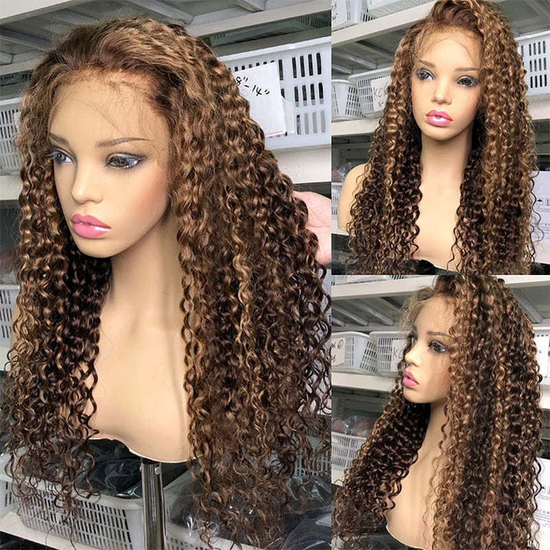 Dola Hair Highlight Deep Curly Lace Closure Wig Brazilian Human Hair 180% Density