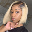 Dola Hair Blonde Short Bob Ombre Wigs Straight 1B 613 Colored 4X4 Lace Closure Wig