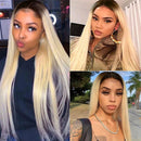 Dola Hair Honey Blonde 1B 613 Black Roots Straight Lace Closure Wig