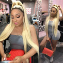 Dola Hair Honey Blonde 1B 613 Black Roots Straight Lace Closure Wig