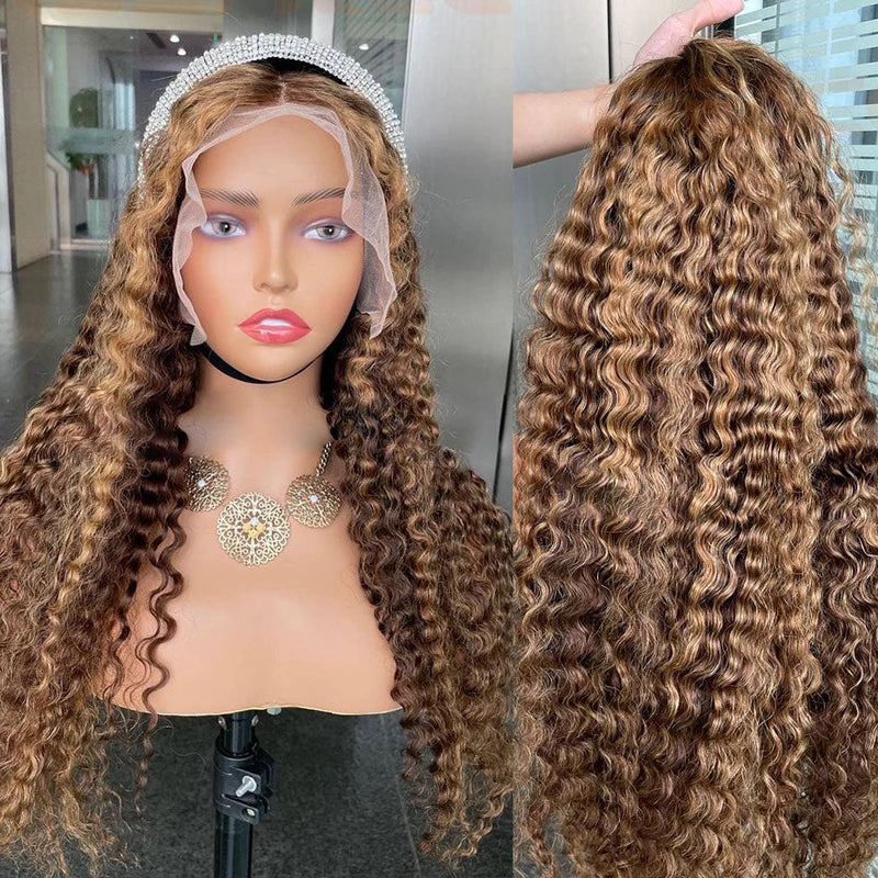 Dola Hair Highlight Ombre T Part Lace Front Wig Curly Honey Blonde For Black Women