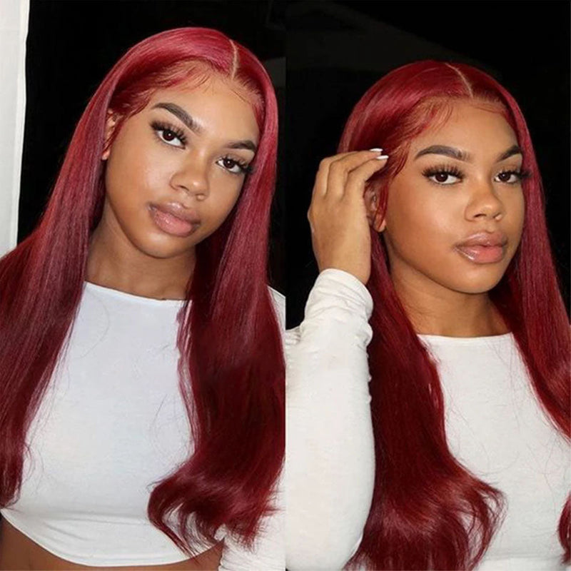 Dola Hair 99J Straight Burgundy Lace Frontal Wig 13X4 Brazilian Hair 150 Density