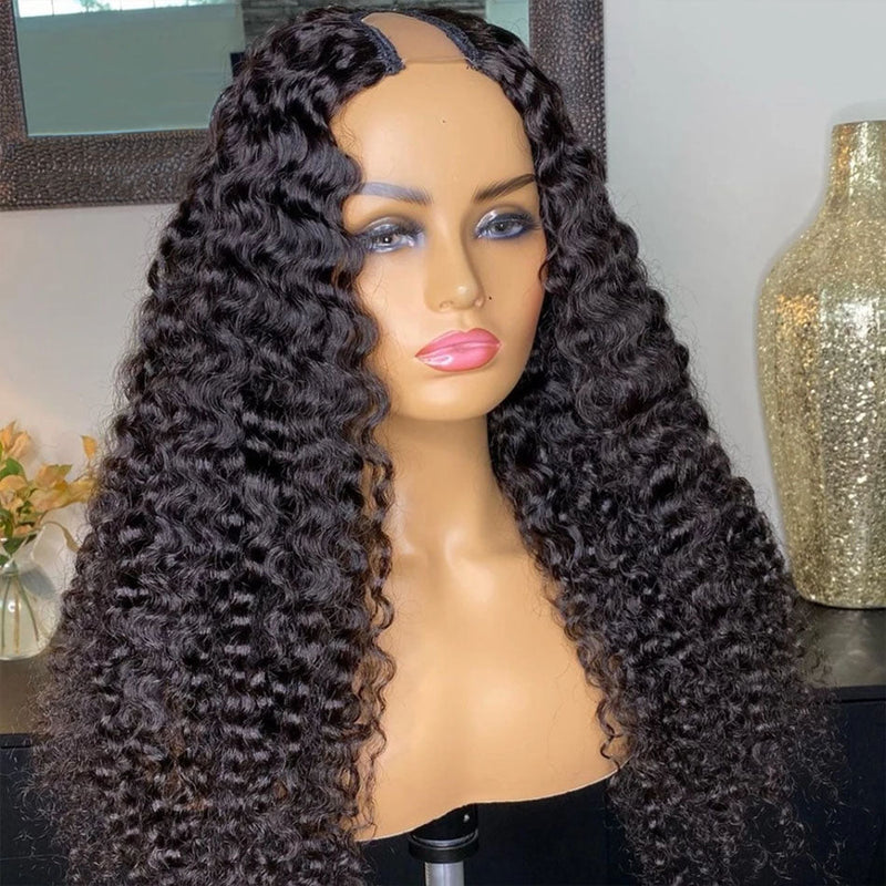 Dola Hair Deep Curly U Part Human Hair Wig Half Wig Brazilian 180% Density