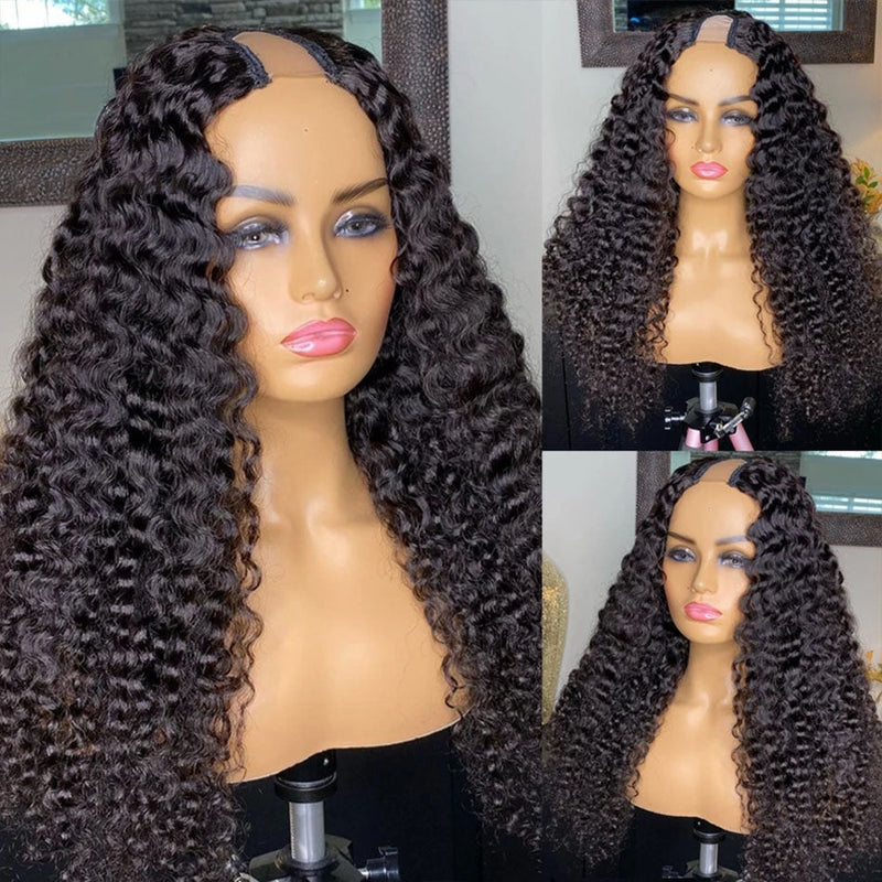 Dola Hair Deep Curly U Part Human Hair Wig Half Wig Brazilian 180% Density