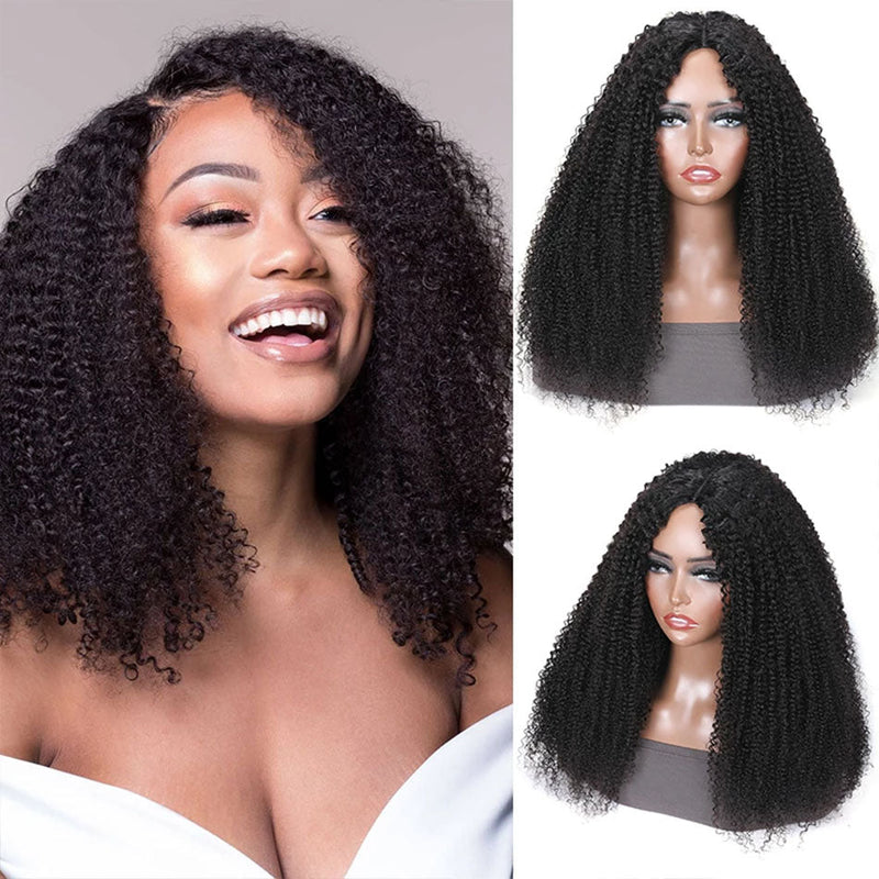 Dola Hair New Kinky Curly V Part Human Hair Wigs Thin Hair Friendly Coily Hair Wigs For Women No Leave Out