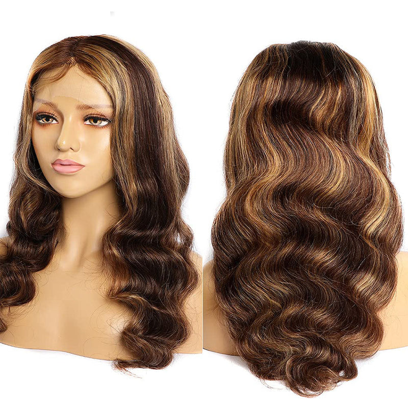 Dola Hair Easy Install Highlight P4/27 Body Wave Remy Ombre Lace Closure Wig 180 Density