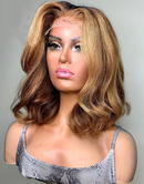 Jessies Wig 4x4/5X5 Ombre HD Lace Highlight Human Hair Honey Blonde Wavy Bob Closure Wig