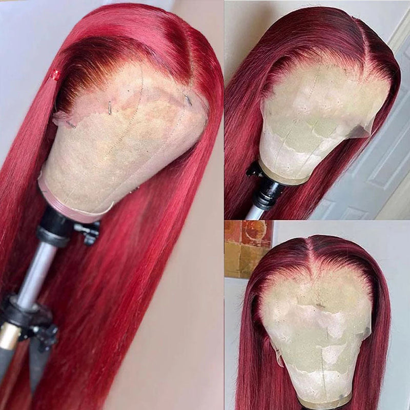 Dola Hair 99J Straight Burgundy Lace Frontal Wig 13X4 Brazilian Hair 150 Density