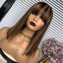 Dola Hair Highlight Color 4/27 Straight Human Hair Wigs With Bangs 150 Density