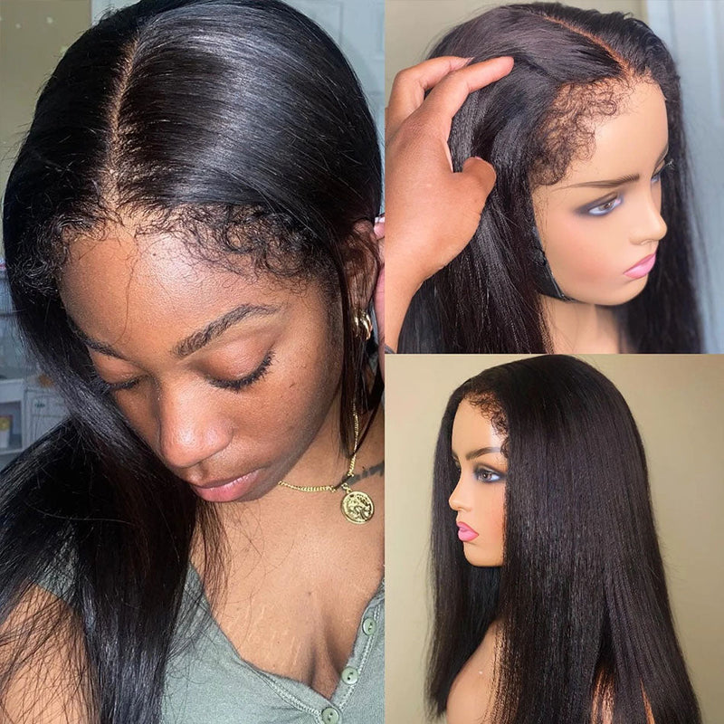 Dola Hair 4C Edges Natural Kinky Edges 5X5 Undetectable HD Straight Lace Closure Wig