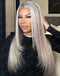 Jessies Wig Highlight Ash Blonde Straight 13x4 Lace Front Layer Cut Wig With Grey Roots Glueless Human Hair Wig