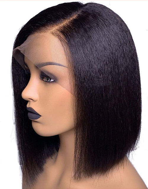 Jessies Wig 4C Kinky Edge Glueless Invisible Crystal HD Lace Kinky Straight 13x4 Lace Front Bob Wig Yaki Straight Human Hair Wig