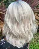 Jessies Wig Platinum Ash Blonde Bob 4x4 Lace Wavy Wig Glueless Human Hair Wig