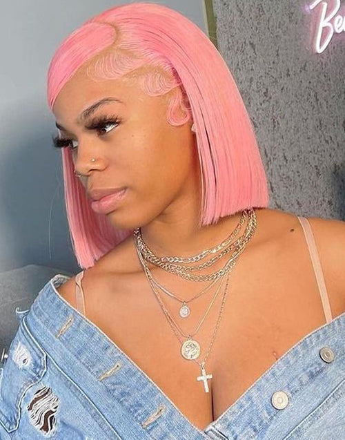 Jessies Wig T1B/Pink Colored Straight 13x4 Front Bob Glueless Human Hair Wig