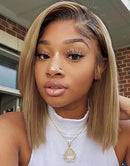 Jessies Wig Ombre Ash Blonde Short Straight Cut 13x4 Lace Front Bob Wig Glueless Human Hair Wig