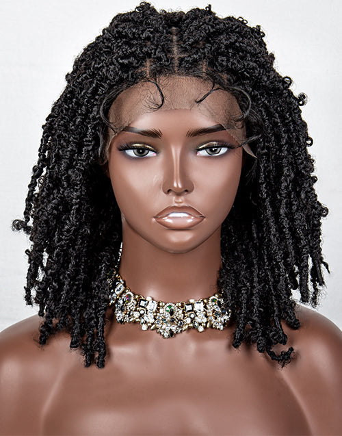 Jessies Wig Lace Front Braided Dreadlock Bob Wig Short Twist Wigs 9x6 Afro Curly Style for Women