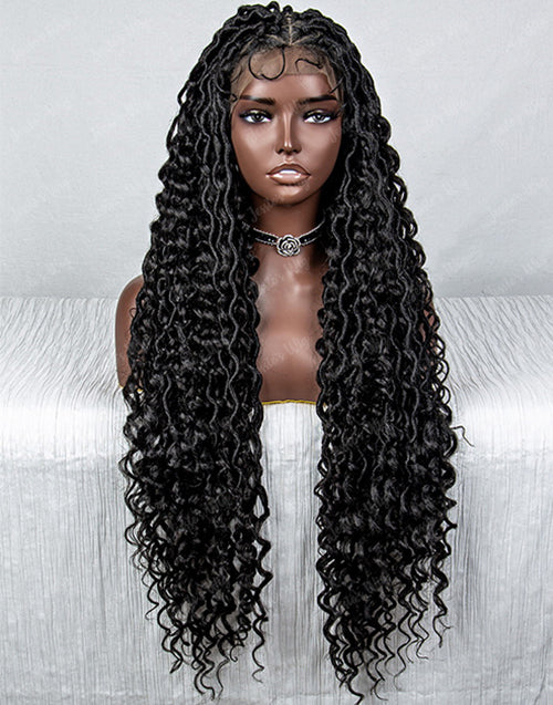 Jessies Wig Full Lace Locs Braided Wigs Handmade Knotless Braids Over Hip-Length