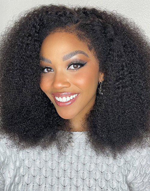 Jessies Wig Afro Kinky Curly 4x4 Crystal HD Lace Wig With Natural Kinky Edge Baby Hair Line Glueless Wig