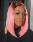 Jessies Wig T1B/Pink Colored Straight 13x4 Front Bob Glueless Human Hair Wig