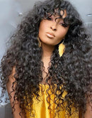 Jessies Wig Glueless Deep Curly 13x4 Lace Front Wig With Bangs Crystal HD Lace Human Hair Wig