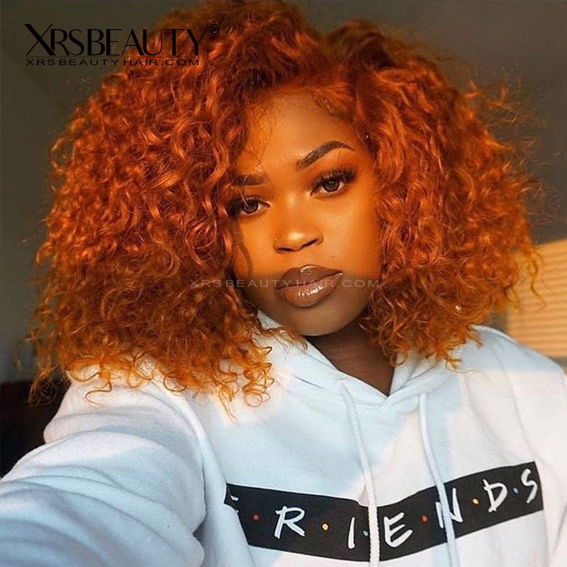 Xrs Beauty Hair Ginger Orange Deep Curly Lace Human Hair Wig Pre Plucked Natural Hairline [CFW18]