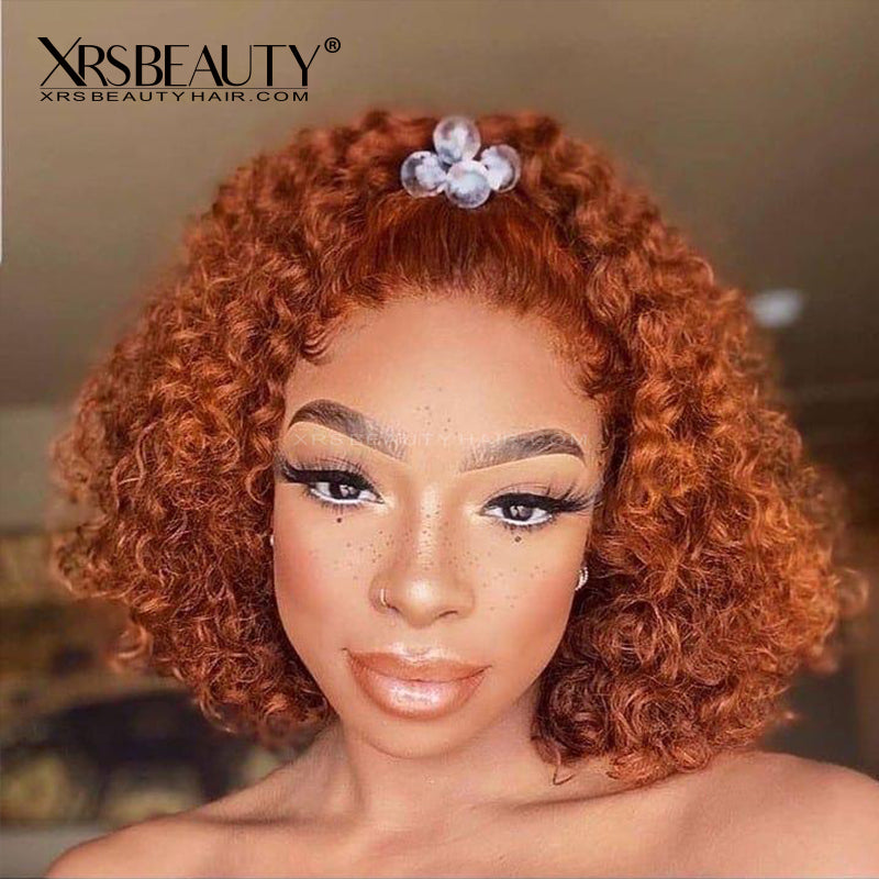 Xrs Beauty Hair Ginger Orange Deep Curly Lace Human Hair Wig Pre Plucked Natural Hairline [CFW18]