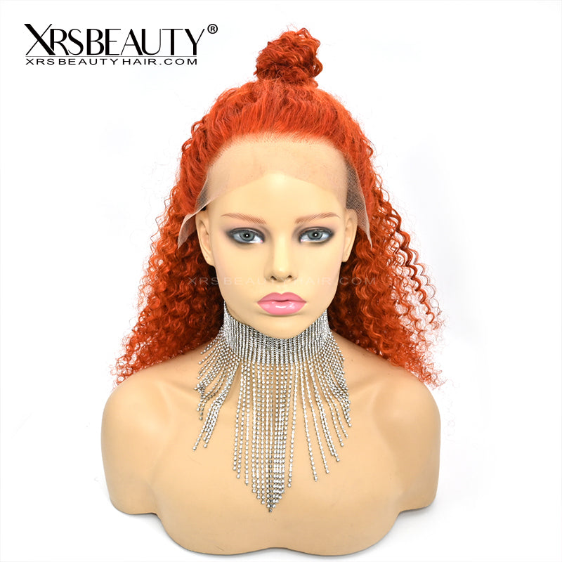 Xrs Beauty Hair Ginger Orange Deep Curly Lace Human Hair Wig Pre Plucked Natural Hairline [CFW18]