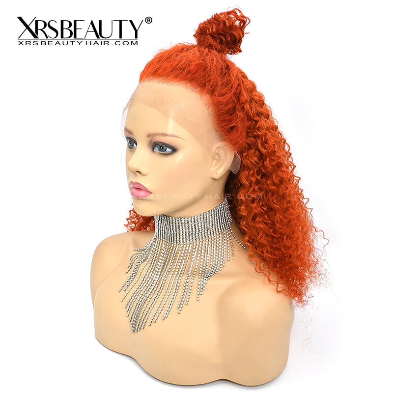 Xrs Beauty Hair Ginger Orange Deep Curly Lace Human Hair Wig Pre Plucked Natural Hairline [CFW18]