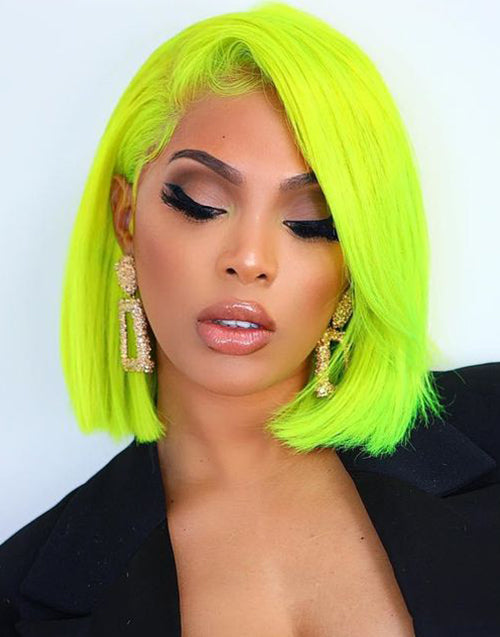 Jessies Wig Green Colored Short Straight 13x4 Lace Front Bob Human Hair Glueless Wig