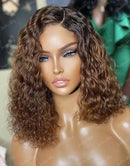 Jessies Wig Ombre Light Brown Short Water Wave Fake Scalp Lace Closure Bob Wigs