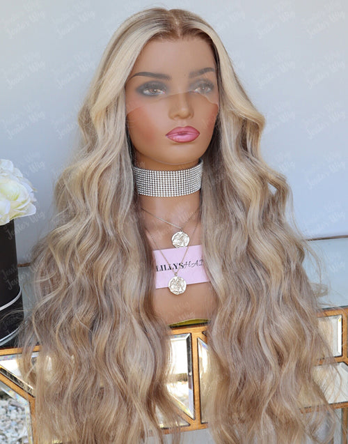 Jessies Wig Highlight 613 Blonde Wavy Human Hair Wig P4/613 Body Wave Lace Front Wigs