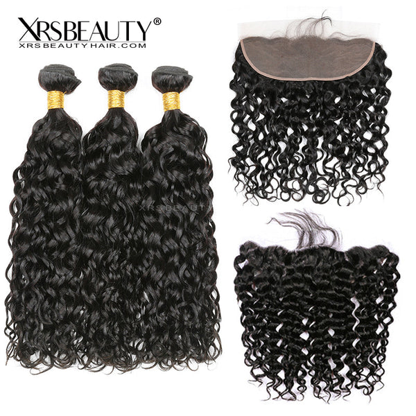 Xrs Beauty Hair 13x4 Water Wave Lace Frontal with 3 Bundles Human Hair [FW01]