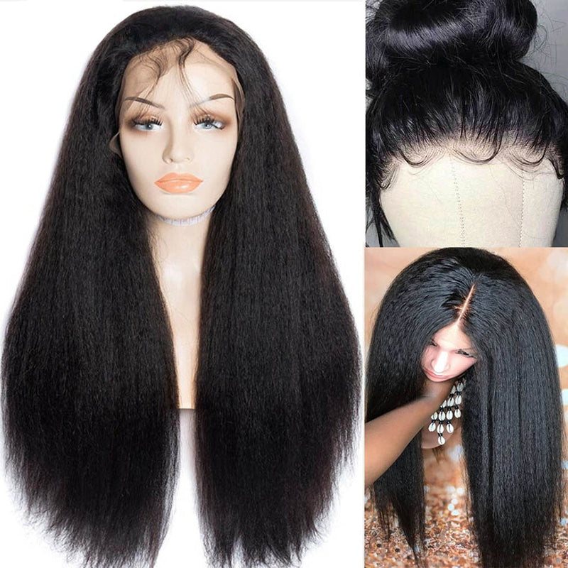 Dola Hair Yaki Straight Fake Scalp Lace Front Wig Human Hair