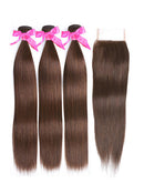 Jessies Wig 30inch Straight Brazilian Hair Weave Bundles Brown Pre-colored 3 Bundles With Closure