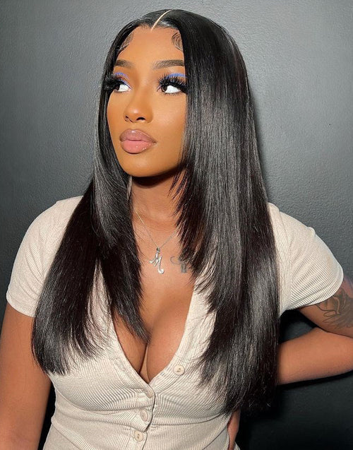 Jessies Wig Inner Buckle Cute Straight 13x4 Lace Front Butterfly Haircut Wig With Medium Length Layered Hair