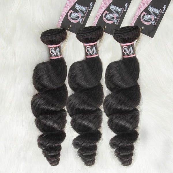 CurlyMe Loose Wave Virgin Human Hair 3 Bundles With 13x4 Frontal Natural Black