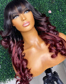 Jessies Wig Ombre Burgundy 99J Loose Wavy 13x4 Lace Front Human Hair Wig With Bangs Glueless 4x4 Lace Wig