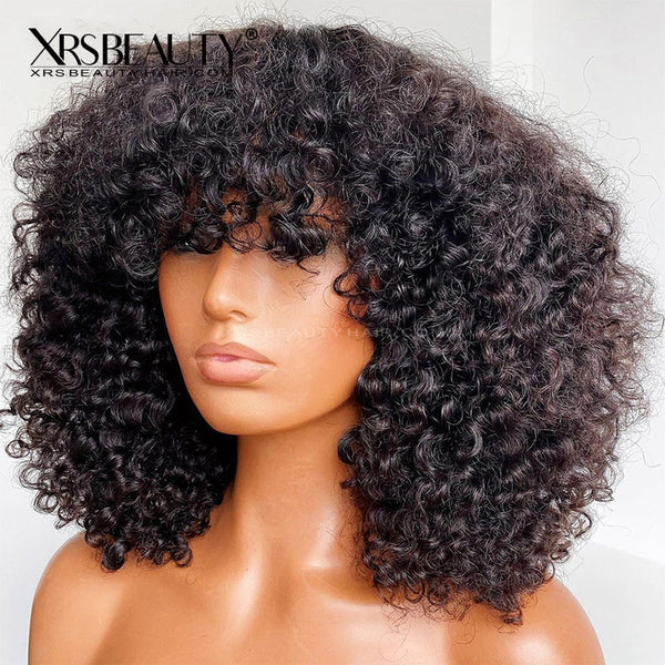 Xrs Beauty Hair Curly Wig with Bangs Human Hair Full Machine Made Wigs [FMW01]