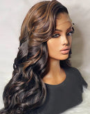 Jessies Wig Summer Ombre Brown Bouncy Curl Glueless 4x4 HD Lace Wig With Black Roots Human Hair Wig