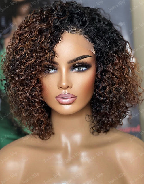 Jessies Wig 13x4 Short Ombre Brown Bob Wig Glueless Lace Front Human Hair Wigs Layered Cut Wigs