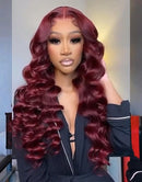 Jessies Wig 99j Burgundy Loose Deep Wave Wig Beautiful Crimp Wave 13x4 Lace Frontal | 4x4 Closure Human Hair Wigs