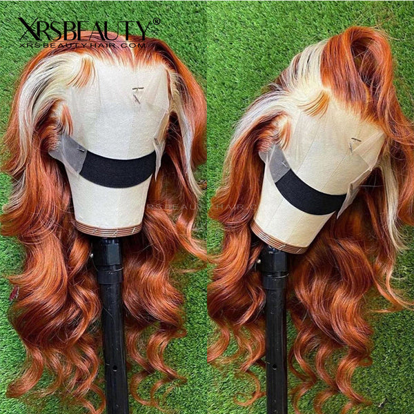 Xrs Beauty Hair Ginger Wavy Wig With 613 Blonde Highlights Human Hair Wigs With Baby Hair [CFW42]