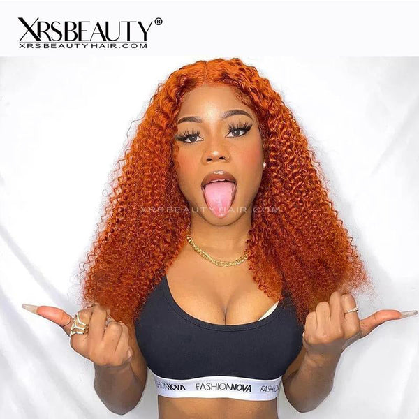 Xrs Beauty Hair Ginger Orange Deep Curly Lace Human Hair Wig Pre Plucked Natural Hairline [CFW18]