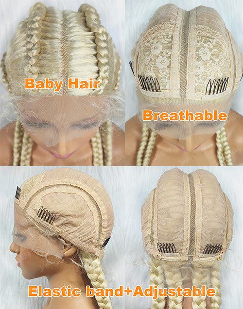 Jessies Wig Hand-Braided Lace Braided Wigs with Braid Ponytails with Baby Hair for Women