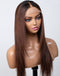 Jessies Wig Ombre Dark Brown Straight Layer Cut 13x4 Lace Frontal Wig With Black Roots Human Hair Glueless Wig