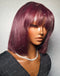 Jessies Wig #99J Color Straight 13x4 Lace Frontal Bob Layer Cut Wigs With Bangs Glueless Human Hair Wig