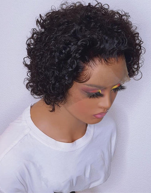 Jessies Wig Natural Black Short Curly Pixie Cut Wigs 13x1 Lace Front Human Hair Wigs