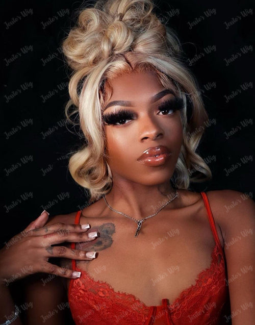 Jessies Wig Highlight 613 Blonde Wavy Human Hair Wig P4/613 Body Wave Lace Front Wigs