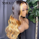 Xrs Beauty Hair Yellow Orange Ombre Hair With Money Piece Highlights Body Wave Front Lace Human Hair Wig [CFW30]